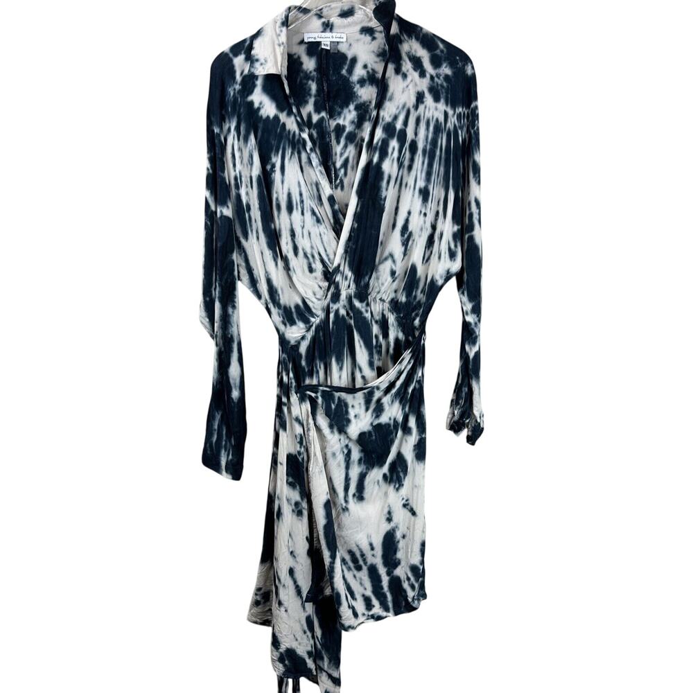 Young Fabulous Broke Wrap Dress Women XS Blue Tie Dye Long Sleeve Raine‎
